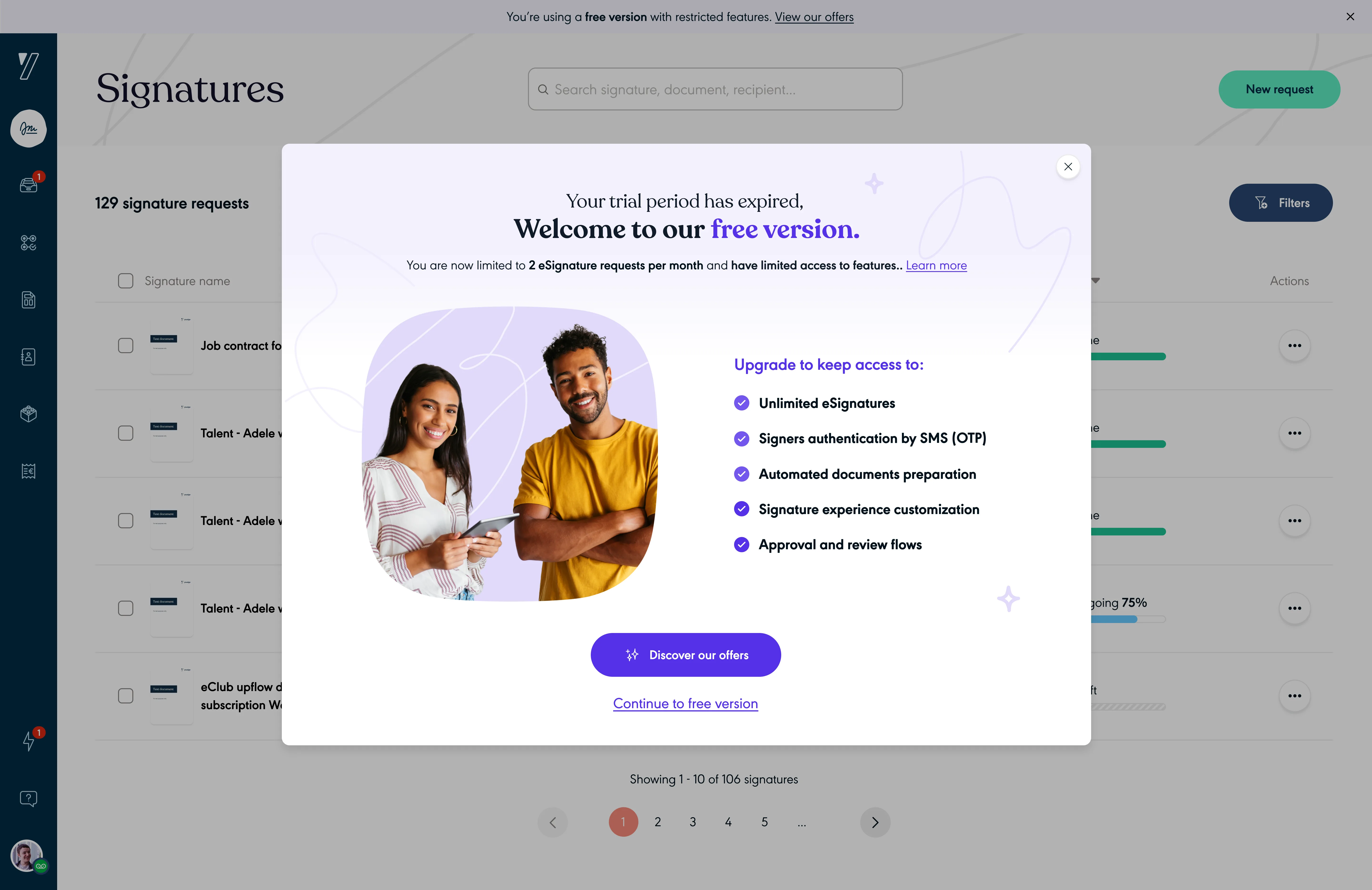 Dialog modal trial to free