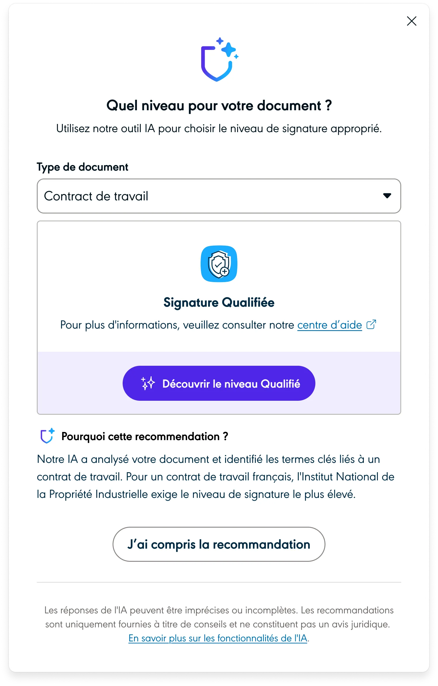 Signature level recommendation — upsell entry point